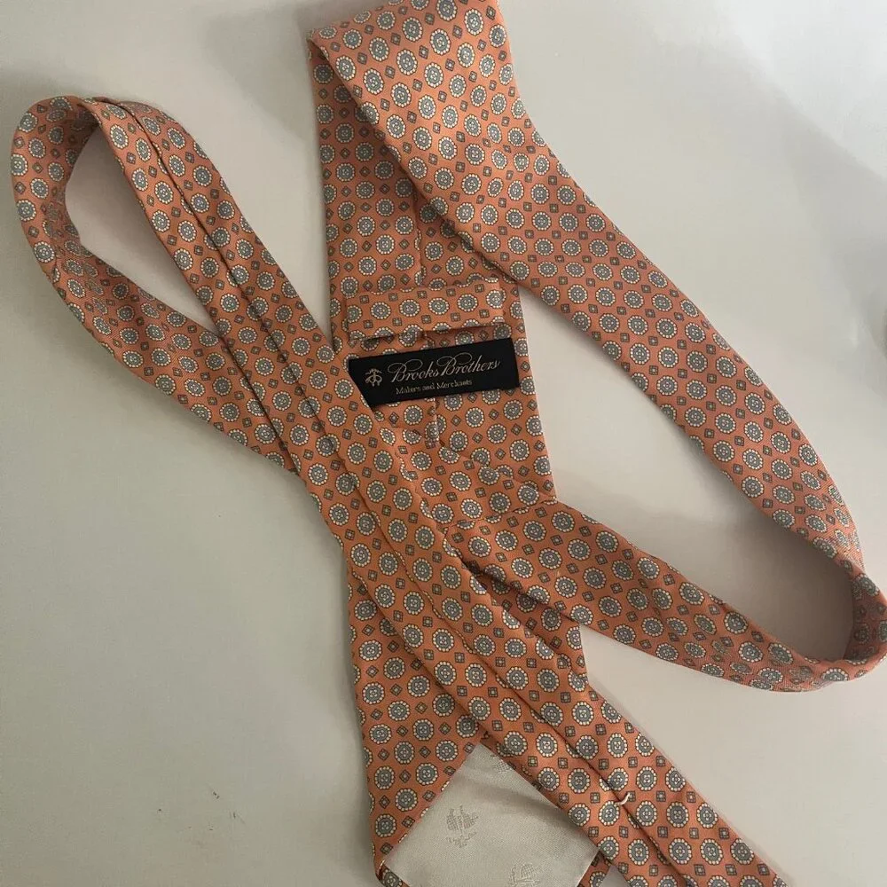 Brooks Brothers Orange Floral Medallion Silk Tie